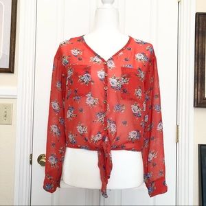 Forever 21 Floral Print Tie Front Blouse
